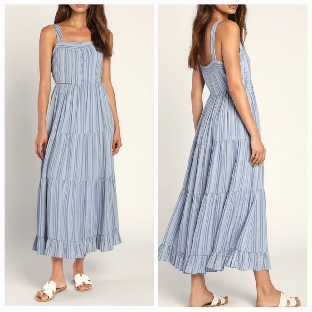 NWT Lulus Blue Striped Summer Dress 100% Cotton Size M Medium